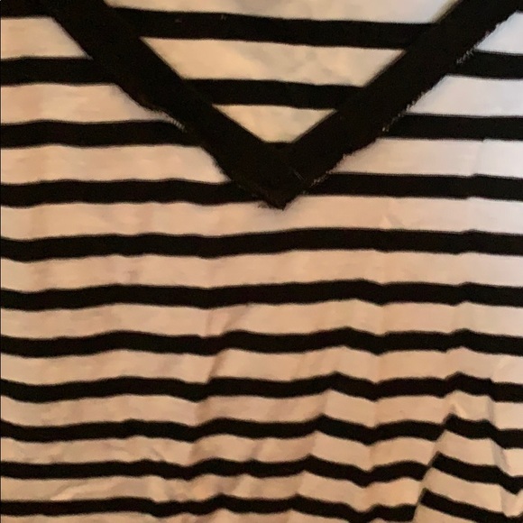 Black and White Stripped V Neck Tee Shirt - Picture 2 of 4